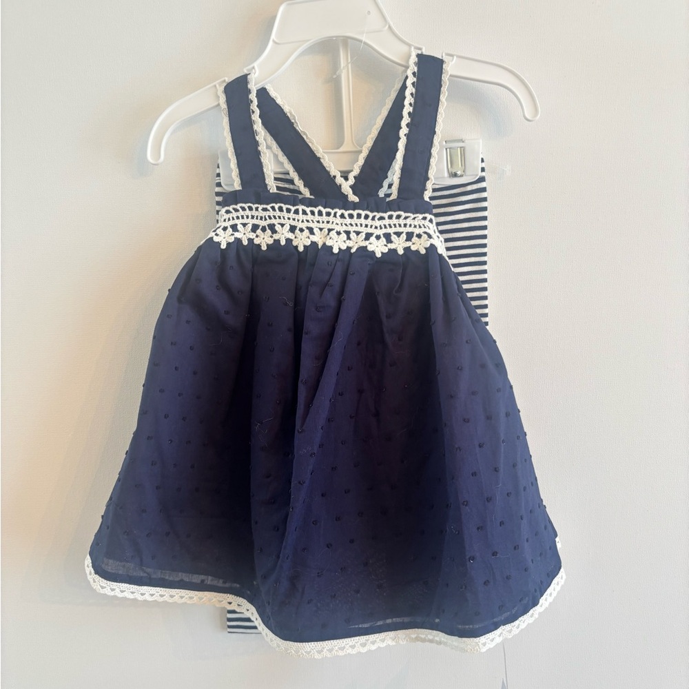 Savannah Navy Dress with White Lace Accents